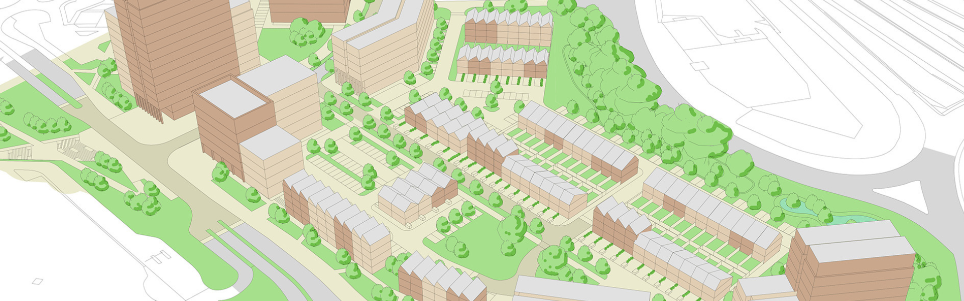 Computer generated aerial image of the Station Quarter plot