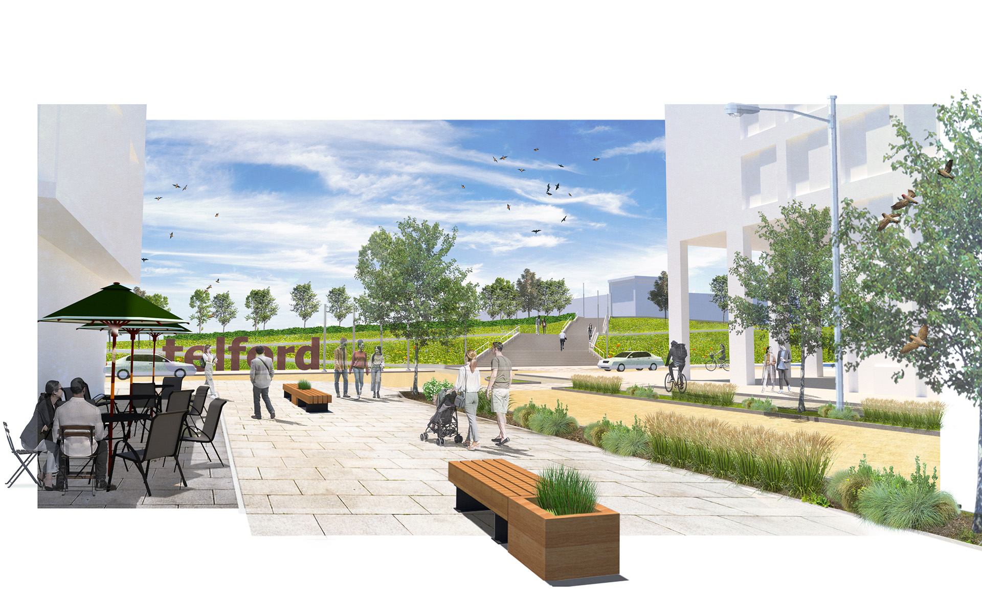 An artist's impression of the route from Ironmasters Way to Lawn Central