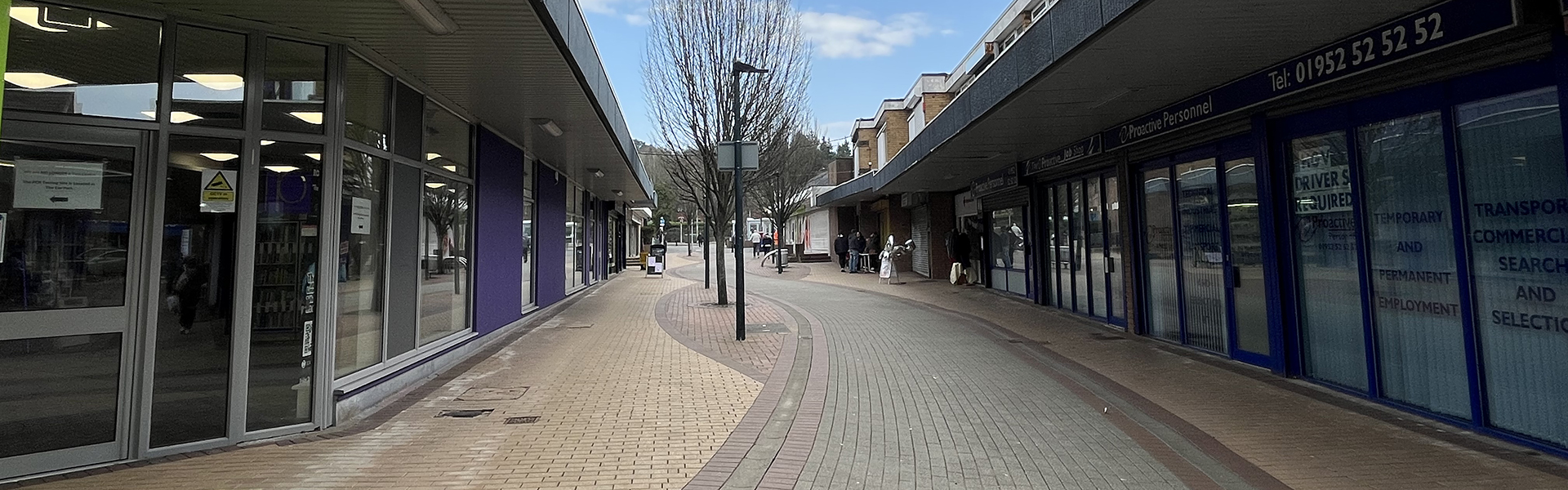 A photograph of the buildings and walkways in Oakengates Town Centre