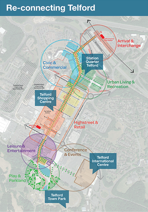 An illustration of the proposed site plan for the new Station Quarter