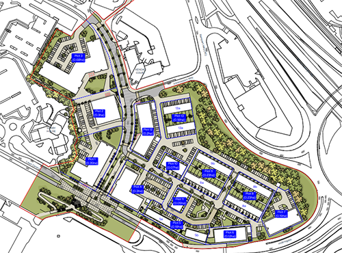 An illustration showing the plots within the masterplan for the station quarter project