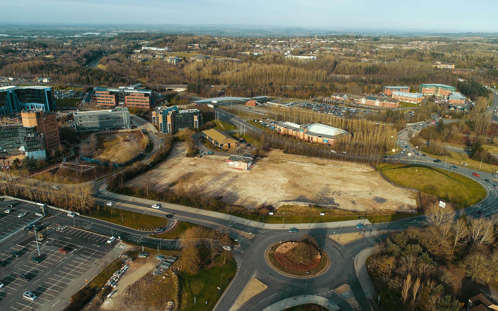 An aerial photograph showing the Station Quarter